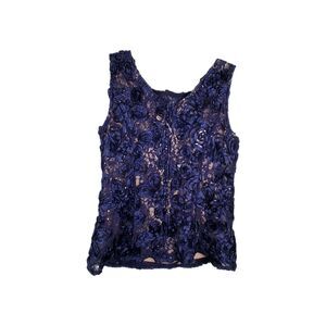 Onyx Nite Tank Top Navy Blue Floral Sequin Size M